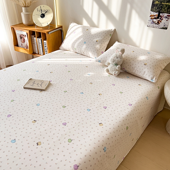 91家纺网 家纺一手货源 找家纺 芃成家纺 2026新款老粗布单床单 彩色南瓜