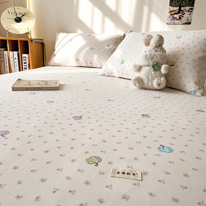 91家纺网 家纺一手货源 找家纺 芃成家纺 2026新款老粗布单床单 彩色南瓜