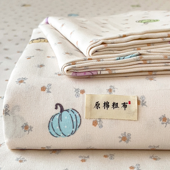 91家纺网 家纺一手货源 找家纺 芃成家纺 2026新款老粗布单床单 彩色南瓜