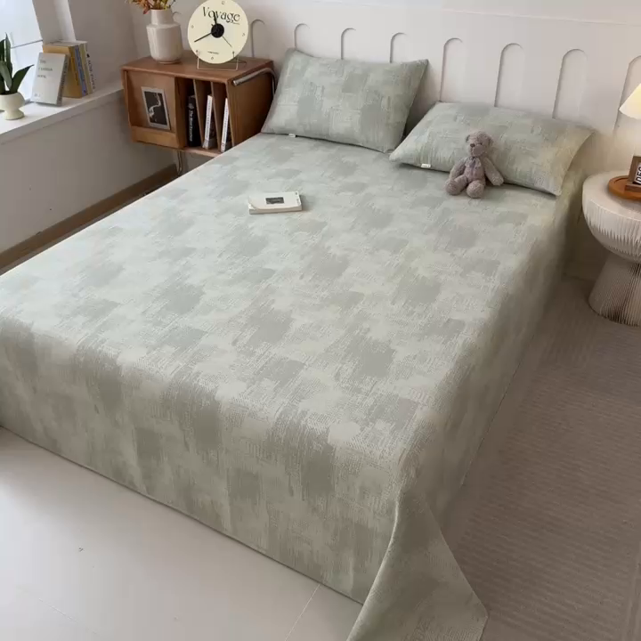 91家纺网 家纺一手货源 找家纺 芃成家纺 2026新款老粗布单床单 凡克-绿