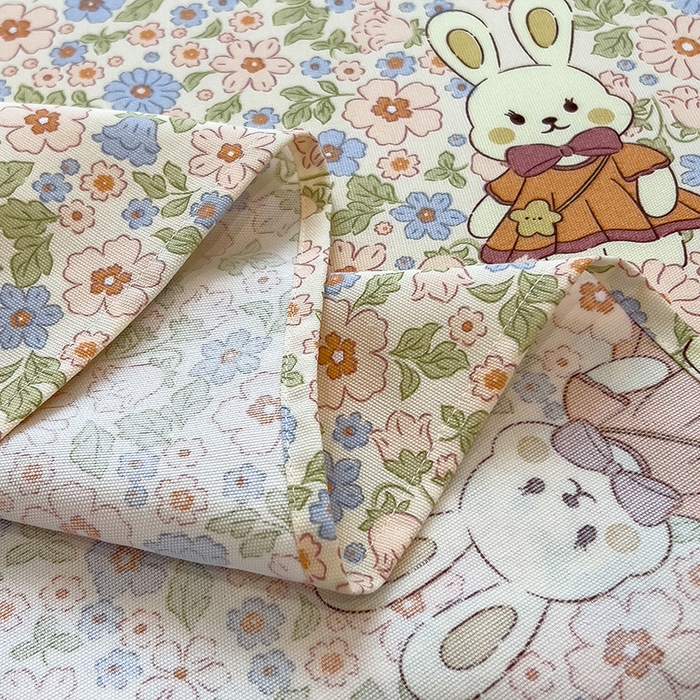 91家纺网 家纺一手货源 找家纺 芃成家纺 2026新款老粗布单床单 花园小兔