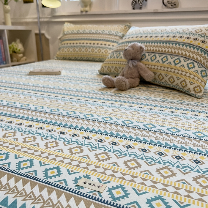 91家纺网 家纺一手货源 找家纺 芃成家纺 2026新款老粗布单床单 几何空间