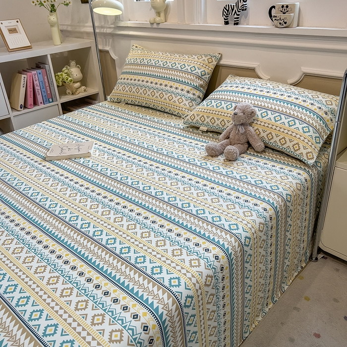 91家纺网 家纺一手货源 找家纺 芃成家纺 2026新款老粗布单床单 几何空间