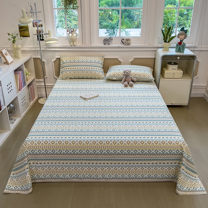 91家纺网 家纺一手货源 找家纺 芃成家纺 2026新款老粗布单床单 几何空间