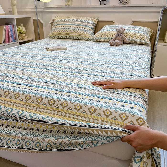 91家纺网 家纺一手货源 找家纺 芃成家纺 2026新款老粗布单床单 几何空间