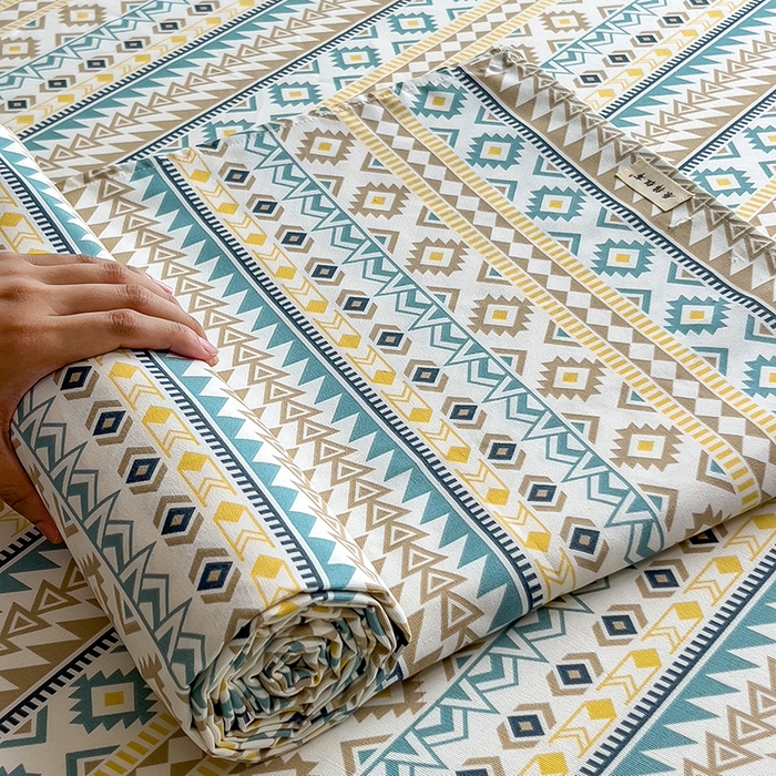 91家纺网 家纺一手货源 找家纺 芃成家纺 2026新款老粗布单床单 几何空间