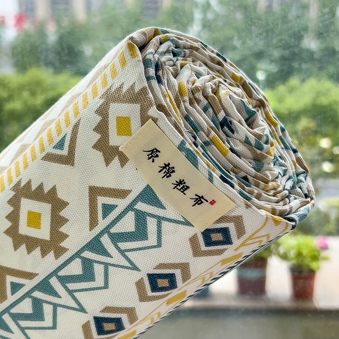 91家纺网 家纺一手货源 找家纺 芃成家纺 2026新款老粗布单床单 几何空间