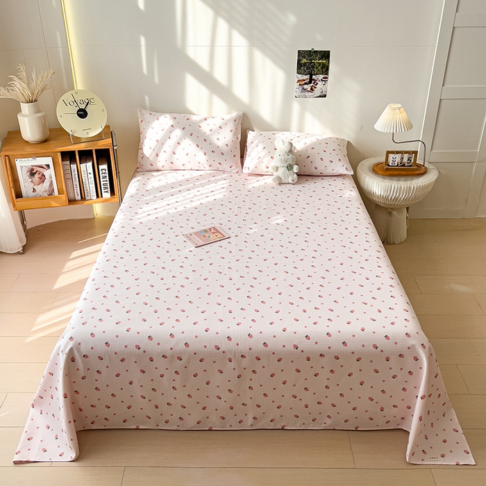 91家纺网 家纺一手货源 找家纺 芃成家纺 2026新款老粗布单床单 小草莓