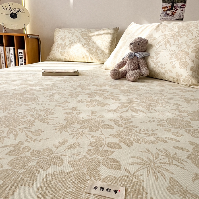 91家纺网 家纺一手货源 找家纺 芃成家纺 2026新款老粗布单床单 叶花洲