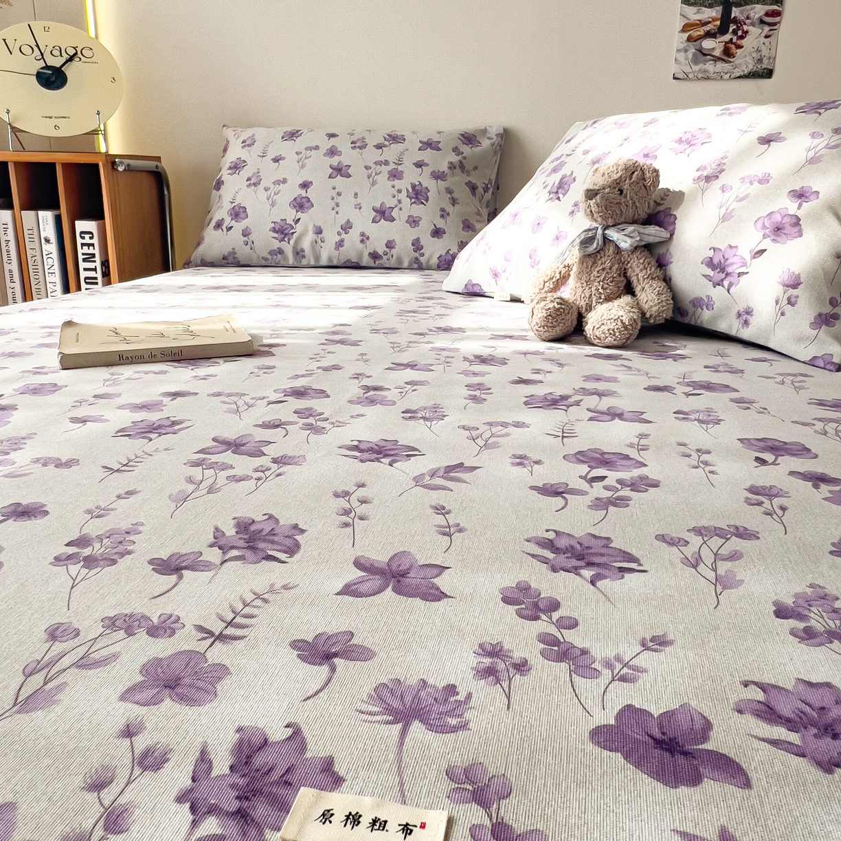 91家纺网 家纺一手货源 找家纺 芃成家纺 2026新款老粗布单床单 紫藤花