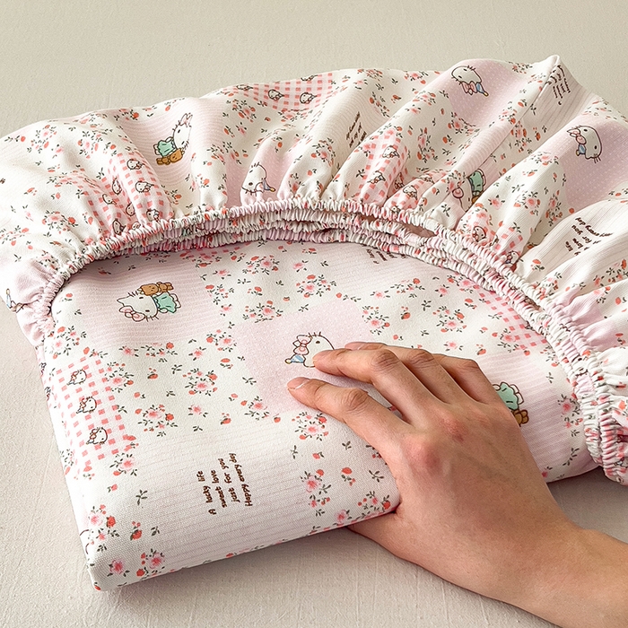 91家纺网 家纺一手货源 找家纺 芃成家纺 2026新款老粗布单床笠 hello猫