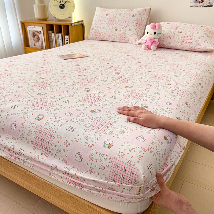 91家纺网 家纺一手货源 找家纺 芃成家纺 2026新款老粗布单床笠 hello猫