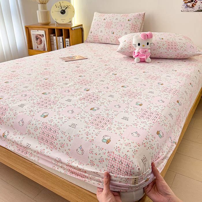 91家纺网 家纺一手货源 找家纺 芃成家纺 2026新款老粗布单床笠 hello猫