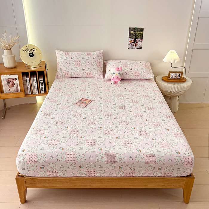 91家纺网 家纺一手货源 找家纺 芃成家纺 2026新款老粗布单床笠 hello猫