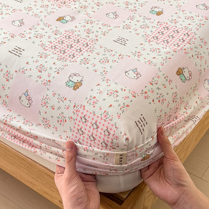 91家纺网 家纺一手货源 找家纺 芃成家纺 2026新款老粗布单床笠 hello猫