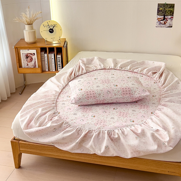 91家纺网 家纺一手货源 找家纺 芃成家纺 2026新款老粗布单床笠 hello猫