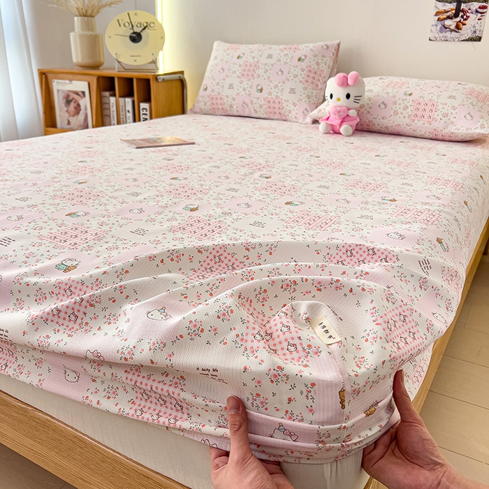 91家纺网 家纺一手货源 找家纺 芃成家纺 2026新款老粗布单床笠 hello猫