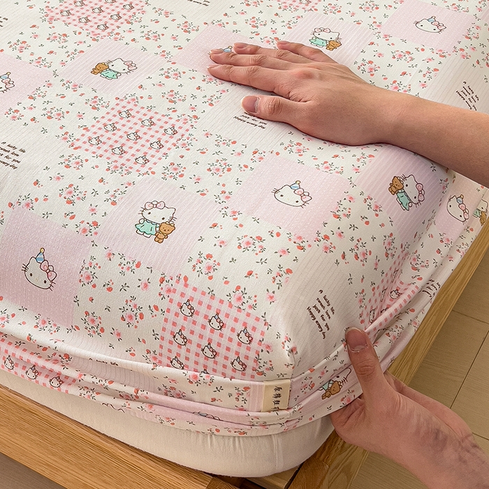 91家纺网 家纺一手货源 找家纺 芃成家纺 2026新款老粗布单床笠 hello猫