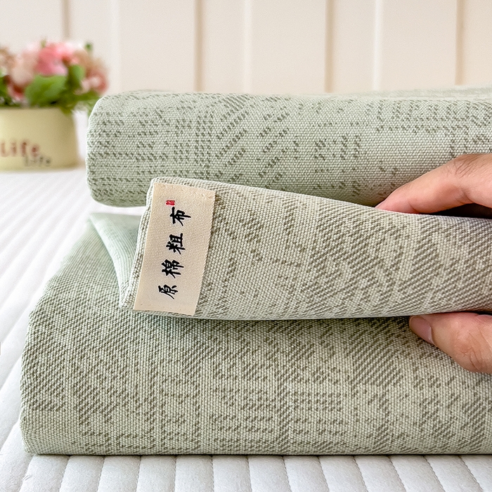 91家纺网 家纺一手货源 找家纺 芃成家纺 2026新款老粗布单床笠 凡克-绿