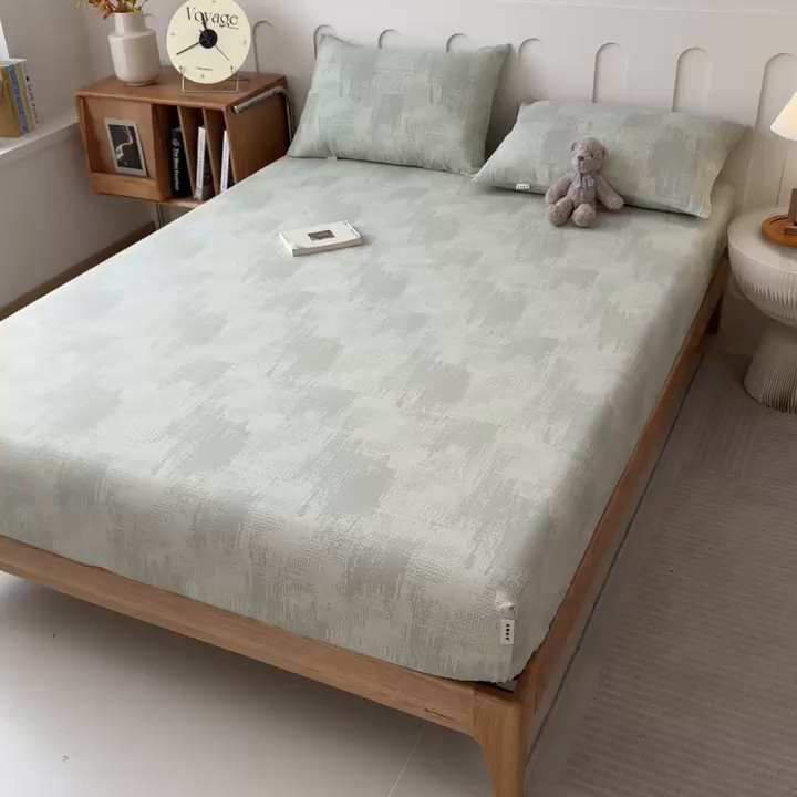 91家纺网 家纺一手货源 找家纺 芃成家纺 2026新款老粗布单床笠 凡克-绿