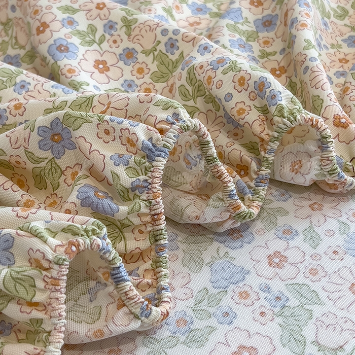 91家纺网 家纺一手货源 找家纺 芃成家纺 2026新款老粗布单床笠 花园小兔