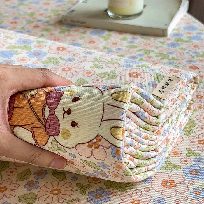 91家纺网 家纺一手货源 找家纺 芃成家纺 2026新款老粗布单床笠 花园小兔