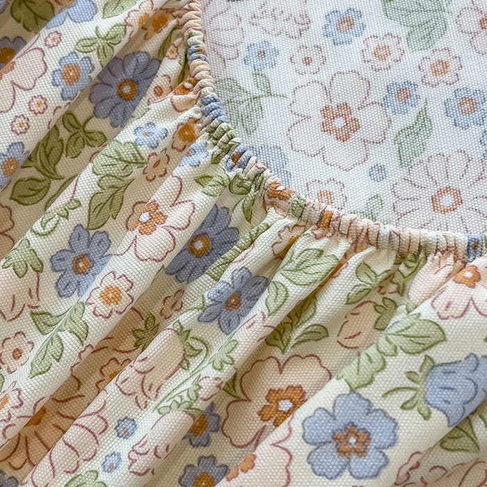 91家纺网 家纺一手货源 找家纺 芃成家纺 2026新款老粗布单床笠 花园小兔