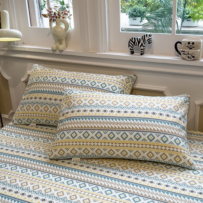 91家纺网 家纺一手货源 找家纺 芃成家纺 2026新款老粗布单床笠 几何空间