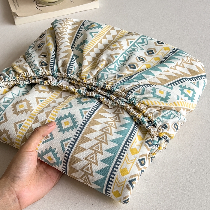 91家纺网 家纺一手货源 找家纺 芃成家纺 2026新款老粗布单床笠 几何空间