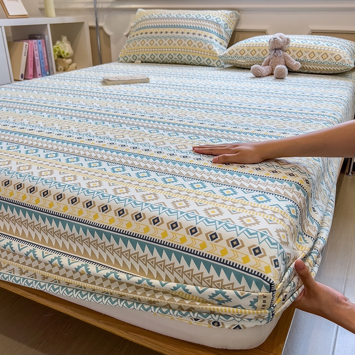 91家纺网 家纺一手货源 找家纺 芃成家纺 2026新款老粗布单床笠 几何空间