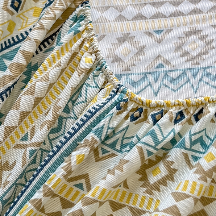 91家纺网 家纺一手货源 找家纺 芃成家纺 2026新款老粗布单床笠 几何空间