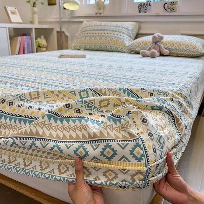 91家纺网 家纺一手货源 找家纺 芃成家纺 2026新款老粗布单床笠 几何空间