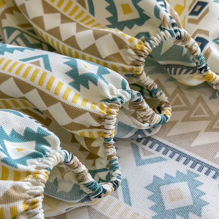 91家纺网 家纺一手货源 找家纺 芃成家纺 2026新款老粗布单床笠 几何空间