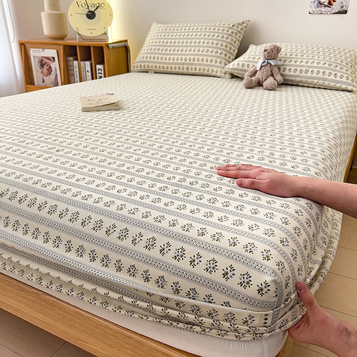 91家纺网 家纺一手货源 找家纺 芃成家纺 2026新款老粗布单床笠 蓝色碎花