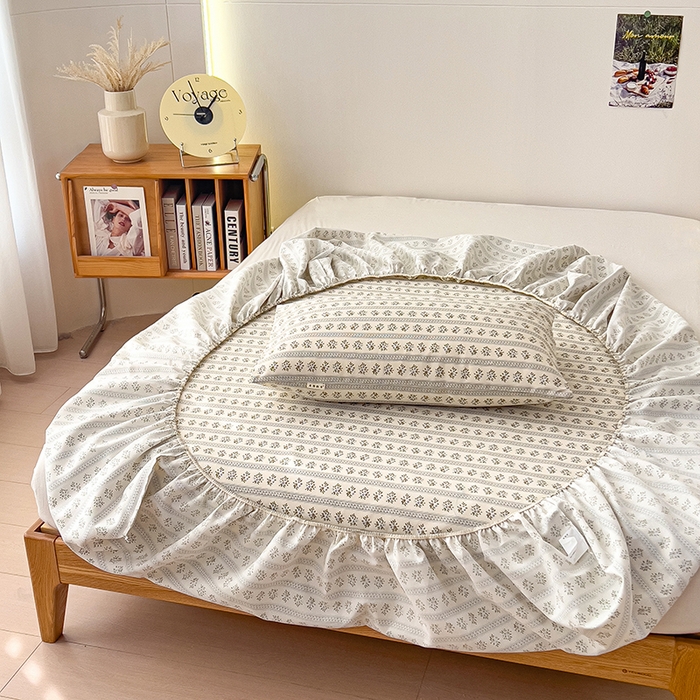 91家纺网 家纺一手货源 找家纺 芃成家纺 2026新款老粗布单床笠 蓝色碎花