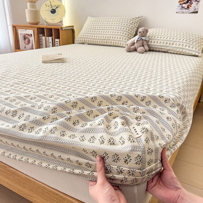 91家纺网 家纺一手货源 找家纺 芃成家纺 2026新款老粗布单床笠 蓝色碎花