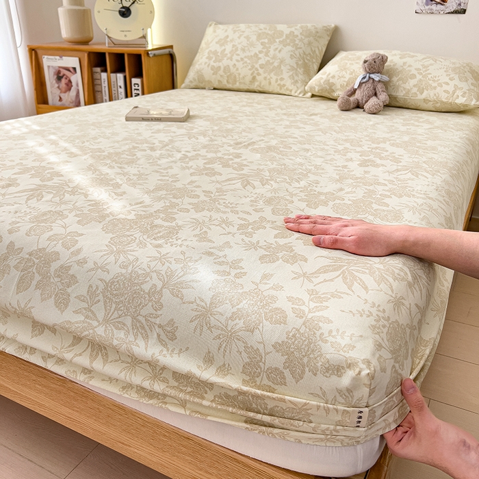 91家纺网 家纺一手货源 找家纺 芃成家纺 2026新款老粗布单床笠 叶花洲