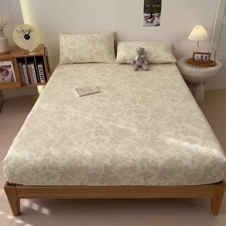 91家纺网 家纺一手货源 找家纺 芃成家纺 2026新款老粗布单床笠 叶花洲