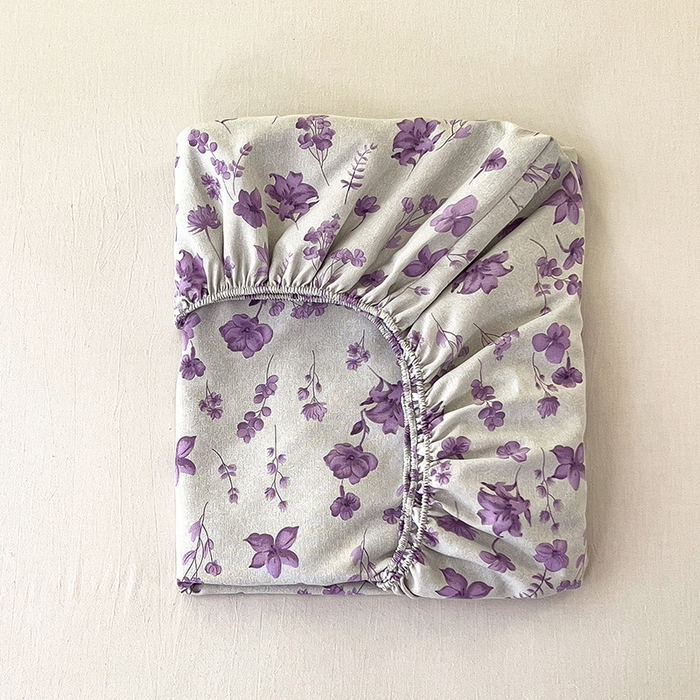 91家纺网 家纺一手货源 找家纺 芃成家纺 2026新款老粗布单床笠 紫藤花