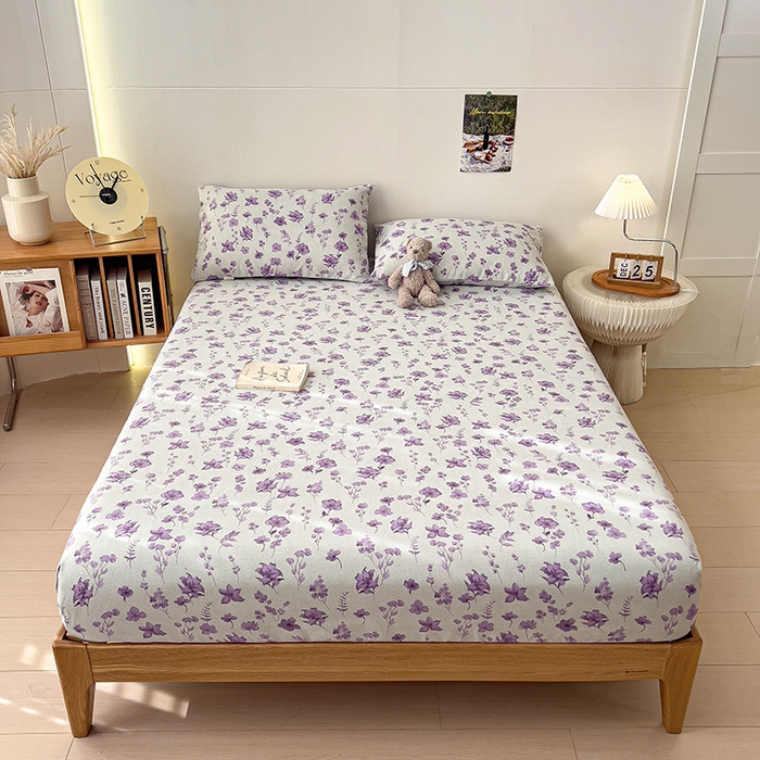 91家纺网 家纺一手货源 找家纺 芃成家纺 2026新款老粗布单床笠 紫藤花