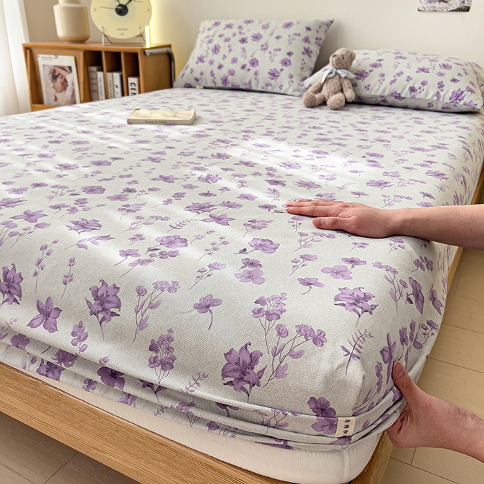 91家纺网 家纺一手货源 找家纺 芃成家纺 2026新款老粗布单床笠 紫藤花