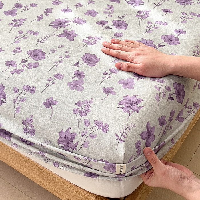 91家纺网 家纺一手货源 找家纺 芃成家纺 2026新款老粗布单床笠 紫藤花