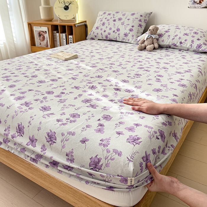 91家纺网 家纺一手货源 找家纺 芃成家纺 2026新款老粗布单床笠 紫藤花