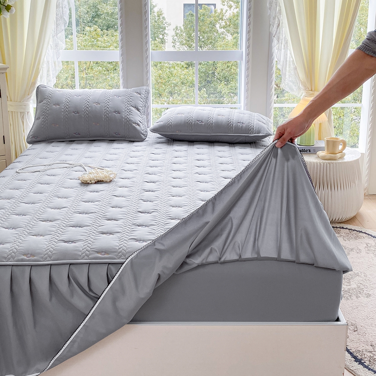 91家纺网 家纺一手货源 找家纺 （总）尊康家纺（原磊科） 2026新款奶昔棉抗菌夹棉床裙款床笠-云尚系列