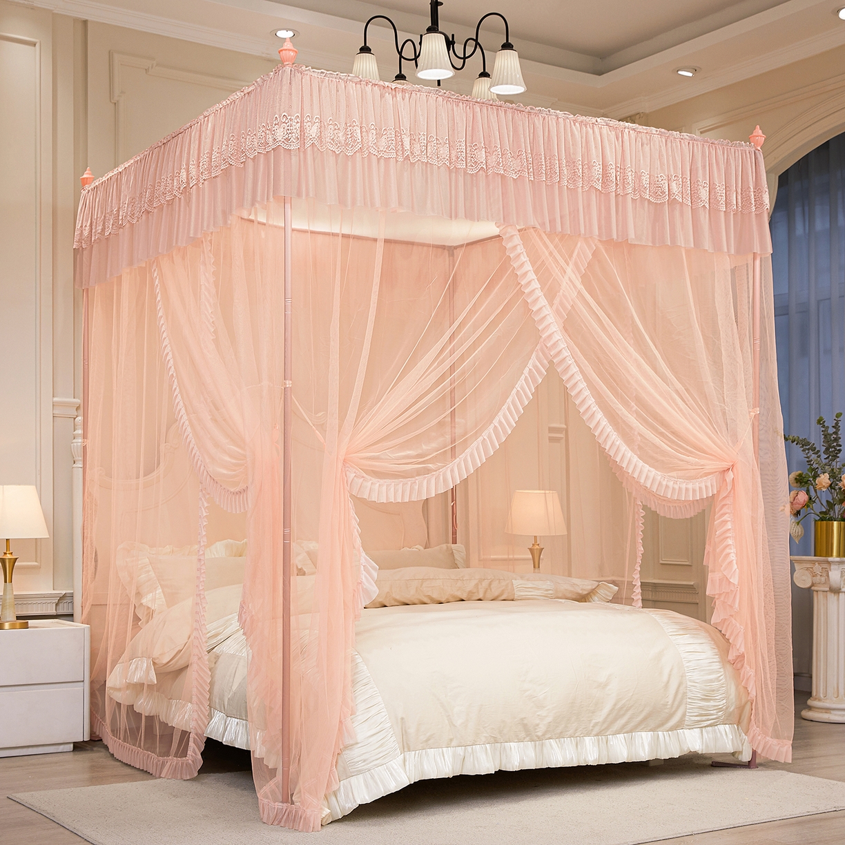 91家纺网 家纺一手货源 找家纺 （总）海虹蚊帐 2026新款2603款三开门一体防尘顶落地蚊帐