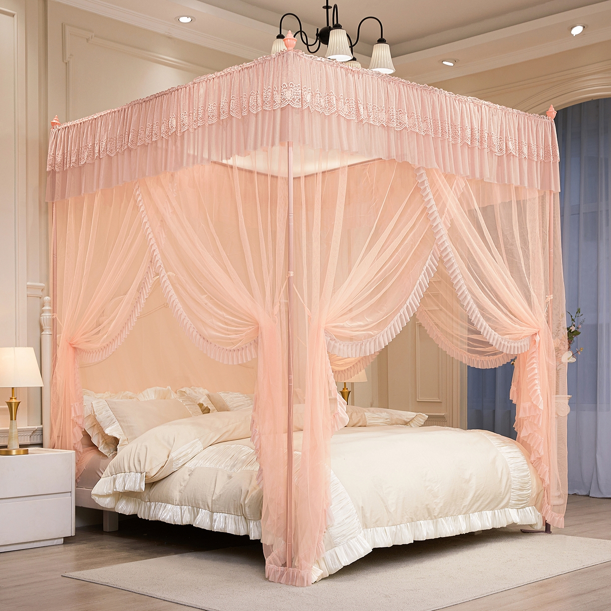 91家纺网 家纺一手货源 找家纺 （总）海虹蚊帐 2026新款2603款三开门一体防尘顶落地蚊帐