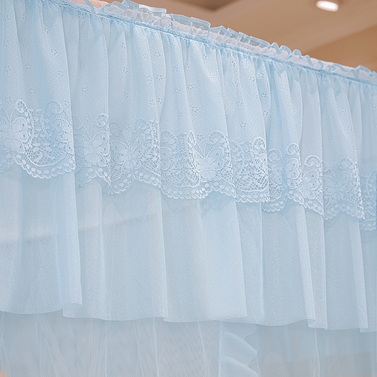 91家纺网 家纺一手货源 找家纺 海虹蚊帐 2026新款2603款三开门一体防尘顶落地蚊帐 浅蓝