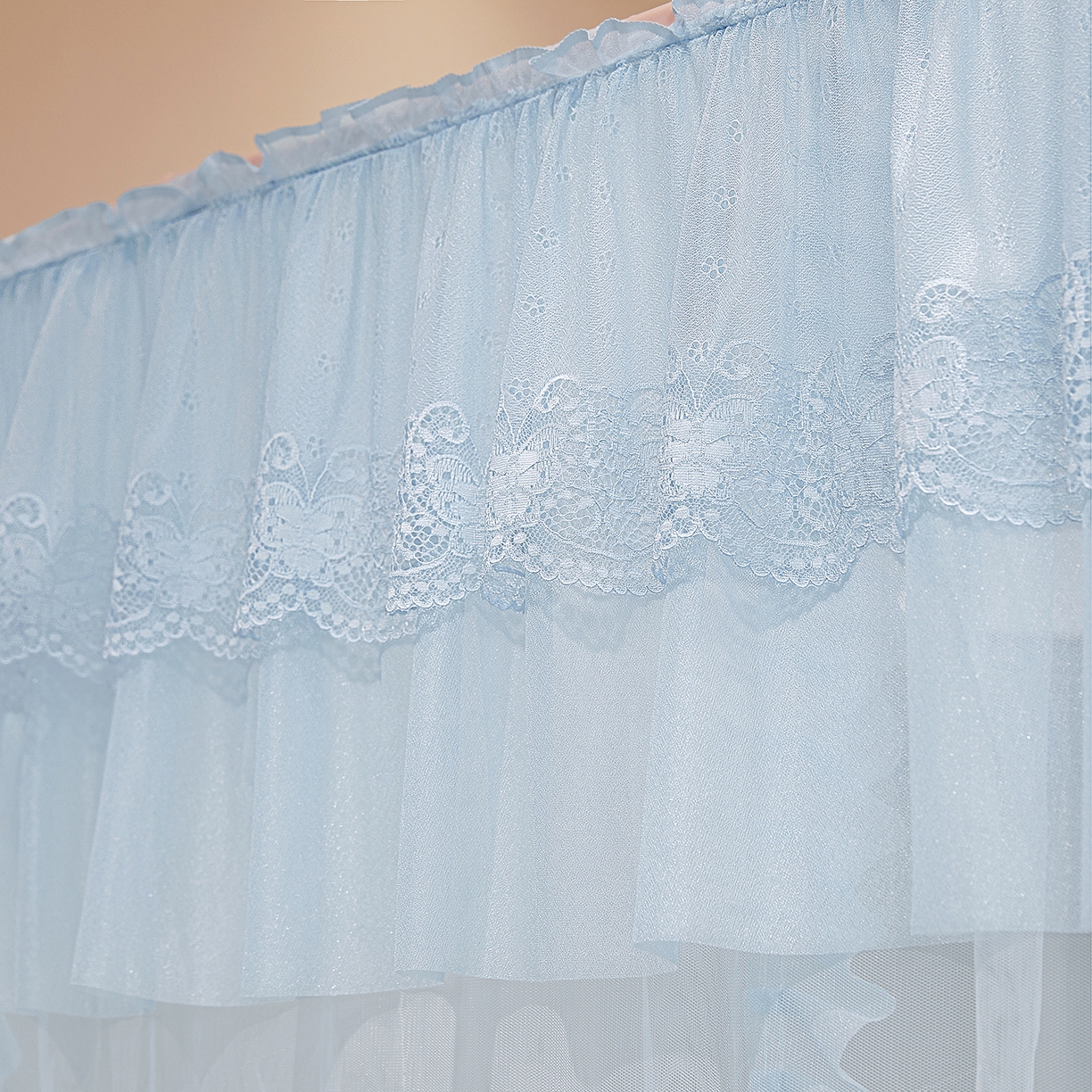 91家纺网 家纺一手货源 找家纺 海虹蚊帐 2026新款2603款三开门一体防尘顶落地蚊帐 浅蓝