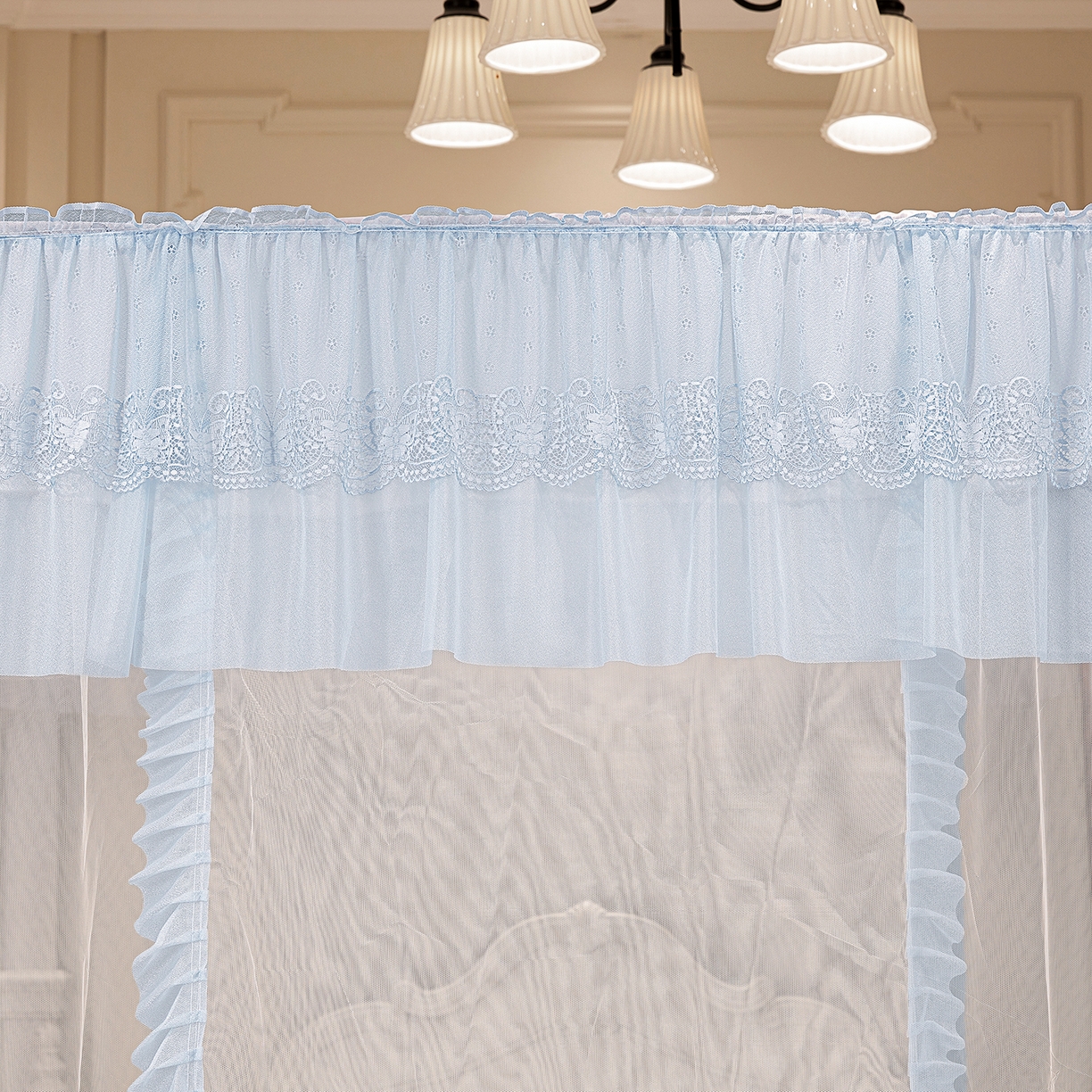 91家纺网 家纺一手货源 找家纺 海虹蚊帐 2026新款2603款三开门一体防尘顶落地蚊帐 白色