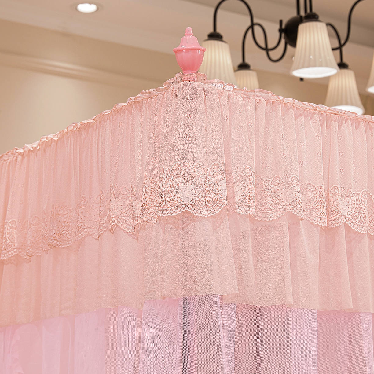 91家纺网 家纺一手货源 找家纺 海虹蚊帐 2026新款2603款三开门一体防尘顶落地蚊帐 浅粉